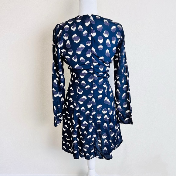 Reformation Navy Blue ‘Wild Child’ Calvin V-Neck Long Sleeve Mini Dress - Picture 2 of 12
